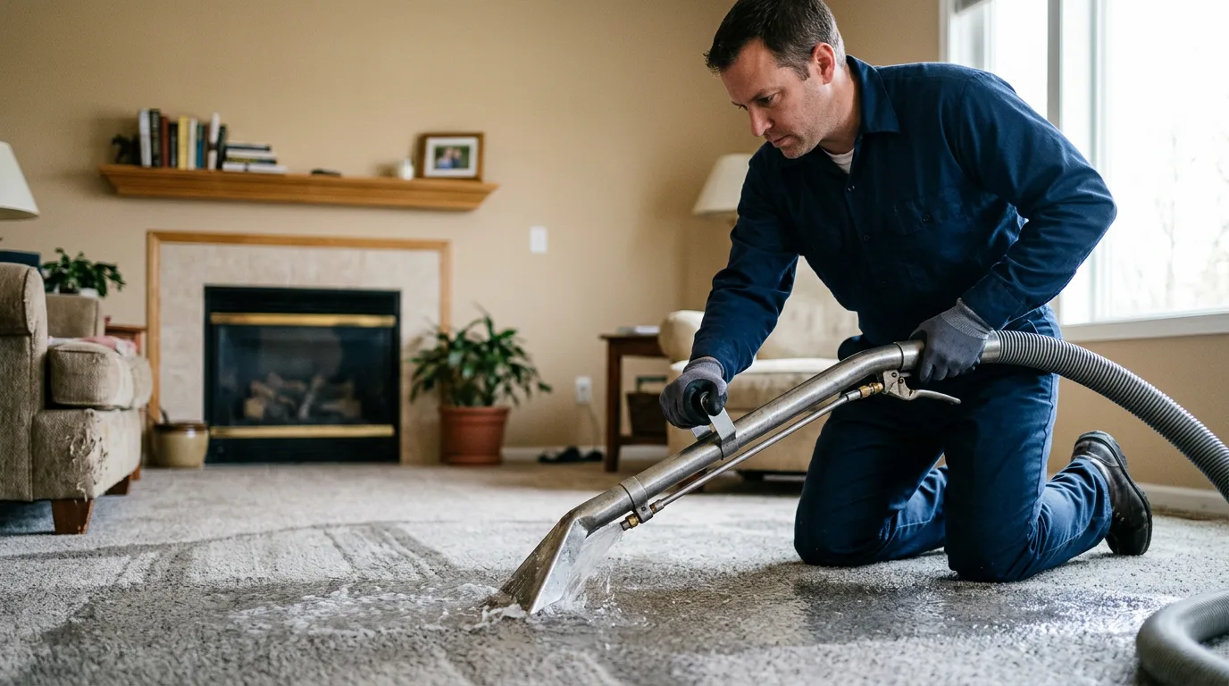 Water damage restoration technician working near Canaan, IN